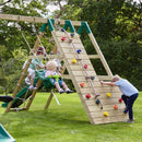 Rebo Wooden Climbing Frame with Swings, 2 Slides, Up & over Climbing wall and Monkey Bars - Cairngorm
