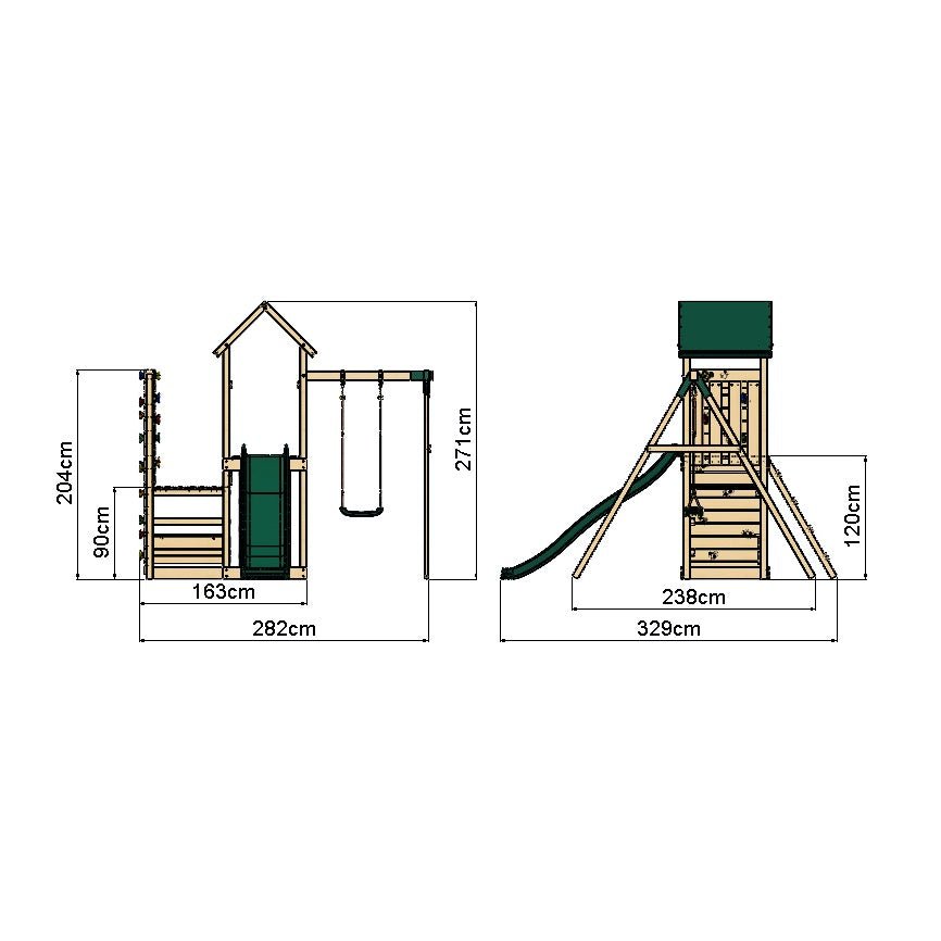 Rebo Wooden Climbing Frame with Vertical Rock Wall, Swing Set and Slide - Rushmore+