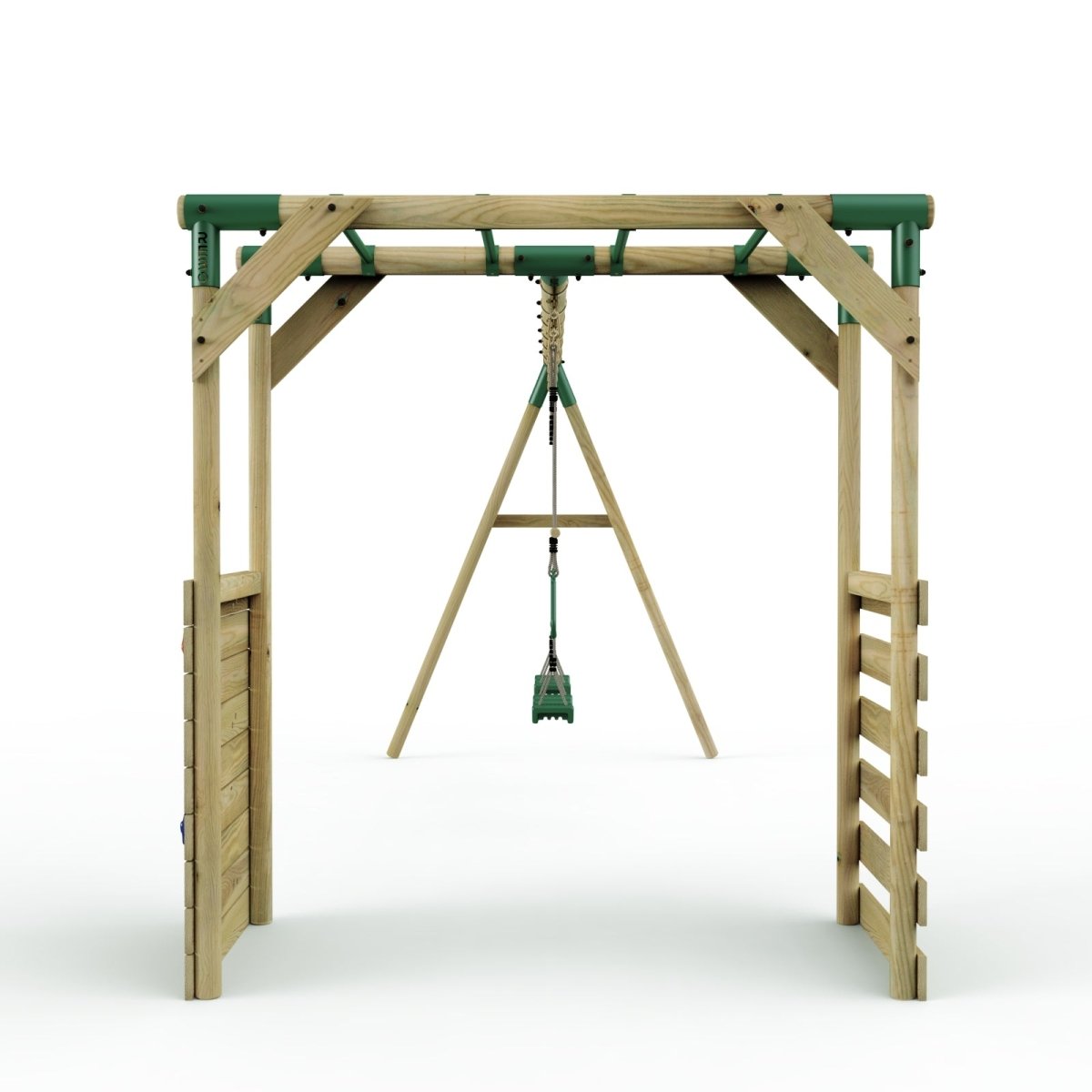 Rebo Wooden Garden Swing Set with Monkey Bars - Comet Green