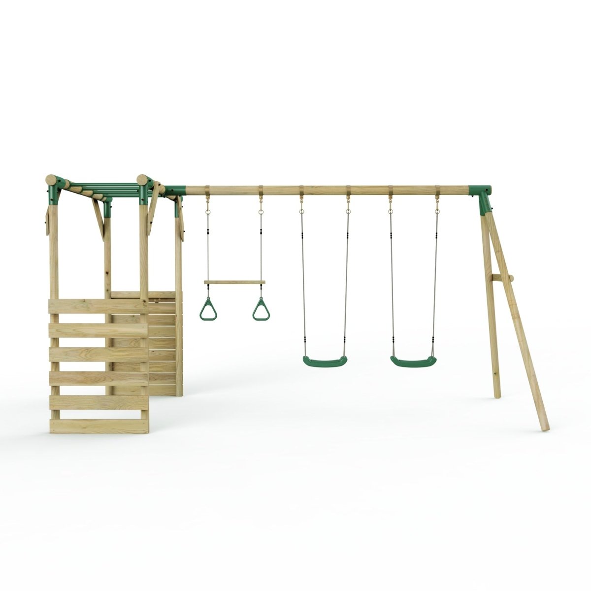 Rebo Wooden Garden Swing Set with Monkey Bars - Comet Green