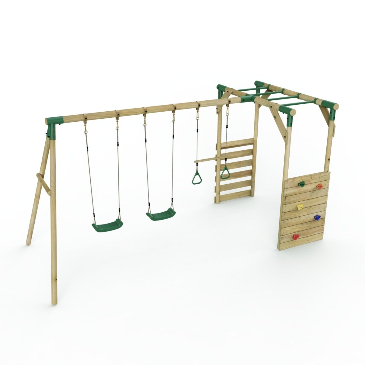 Rebo Wooden Garden Swing Set with Monkey Bars - Comet Green