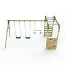 Rebo Wooden Garden Swing Set with Monkey Bars - Comet Green
