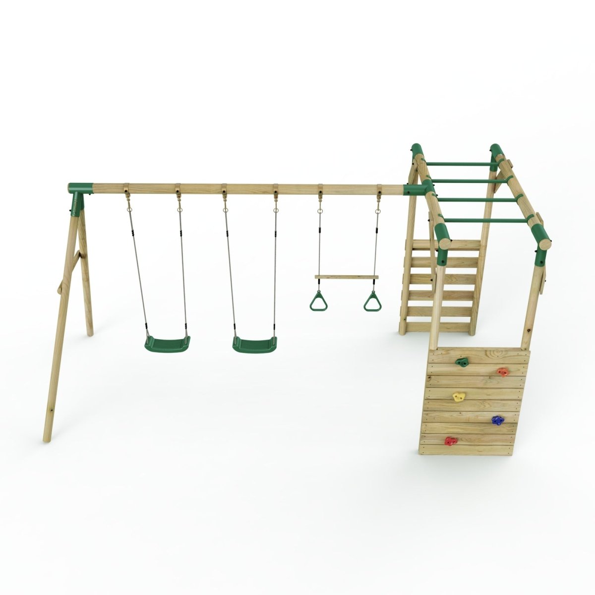 Rebo Wooden Garden Swing Set with Monkey Bars - Comet Green