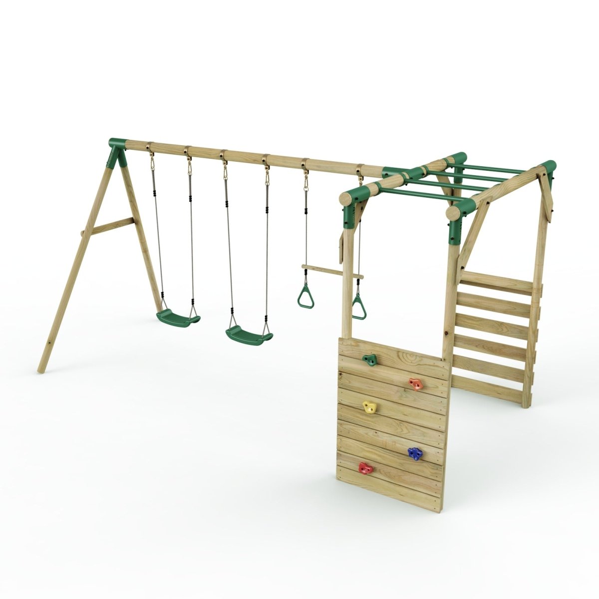 Rebo Wooden Garden Swing Set with Monkey Bars - Comet Green