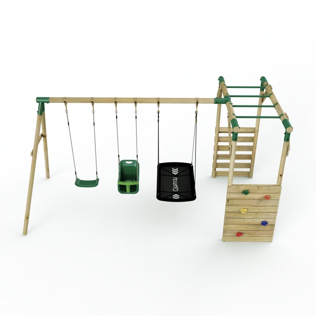 Rebo Wooden Garden Swing Set with Monkey Bars - Halley Green