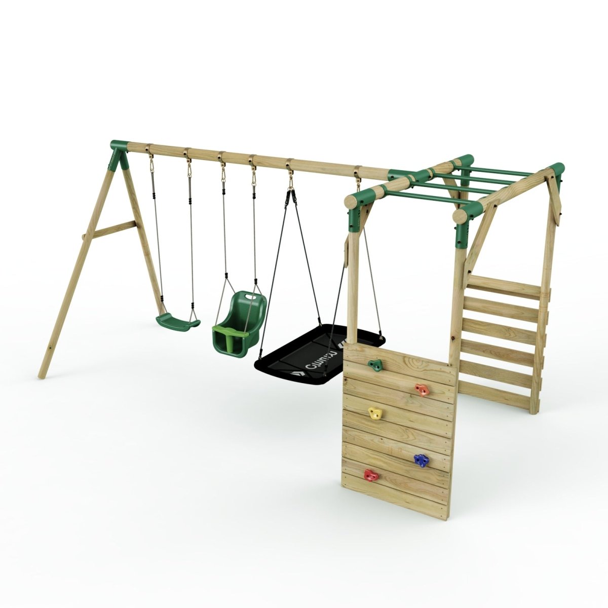 Rebo Wooden Garden Swing Set with Monkey Bars - Halley Green