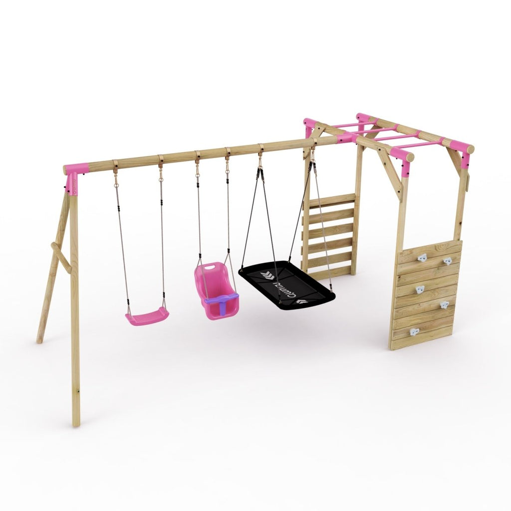 Rebo Wooden Garden Swing Set with Monkey Bars - Halley Pink