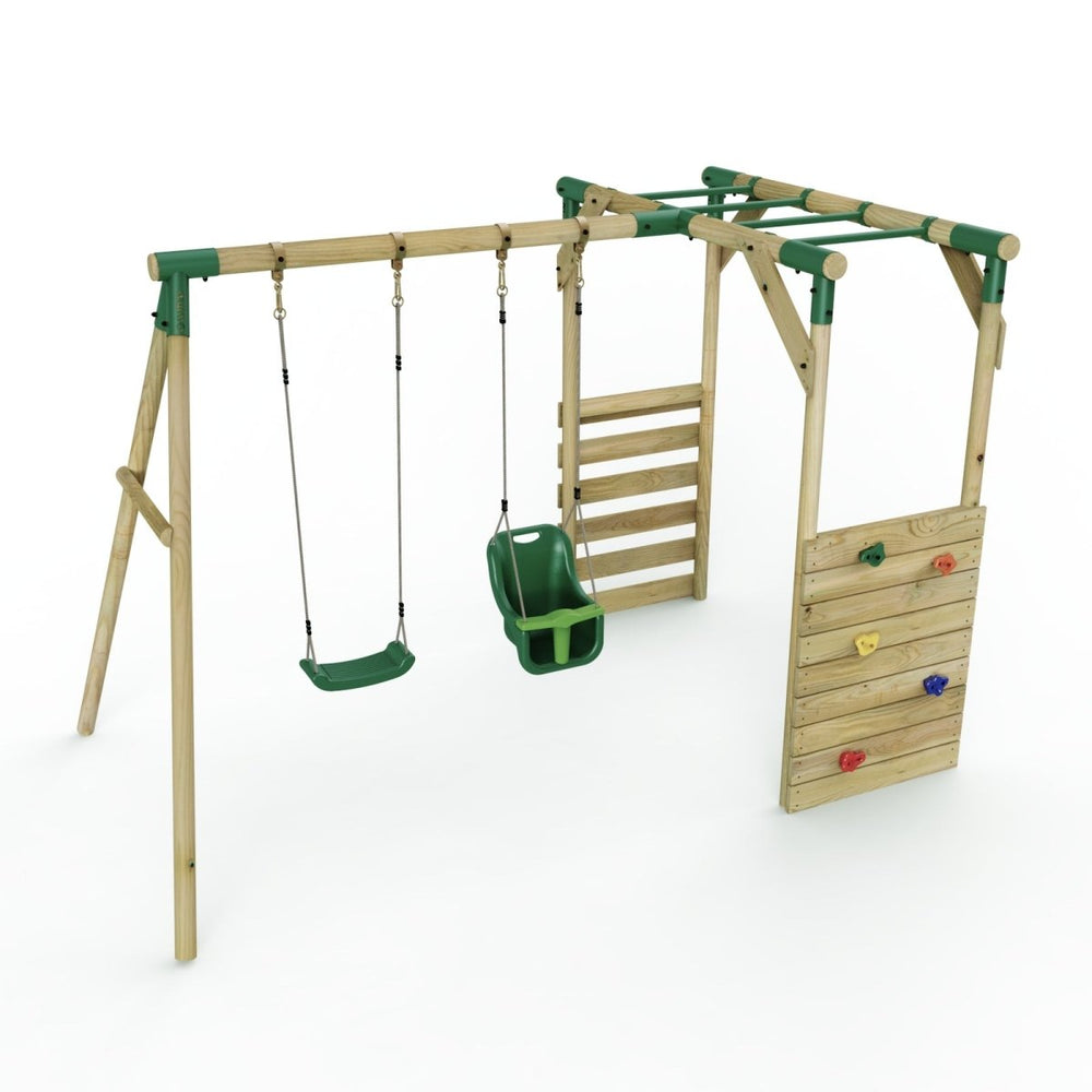 Rebo Wooden Garden Swing Set with Monkey Bars - Luna Green