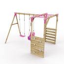 Rebo Wooden Garden Swing Set with Monkey Bars - Luna Pink