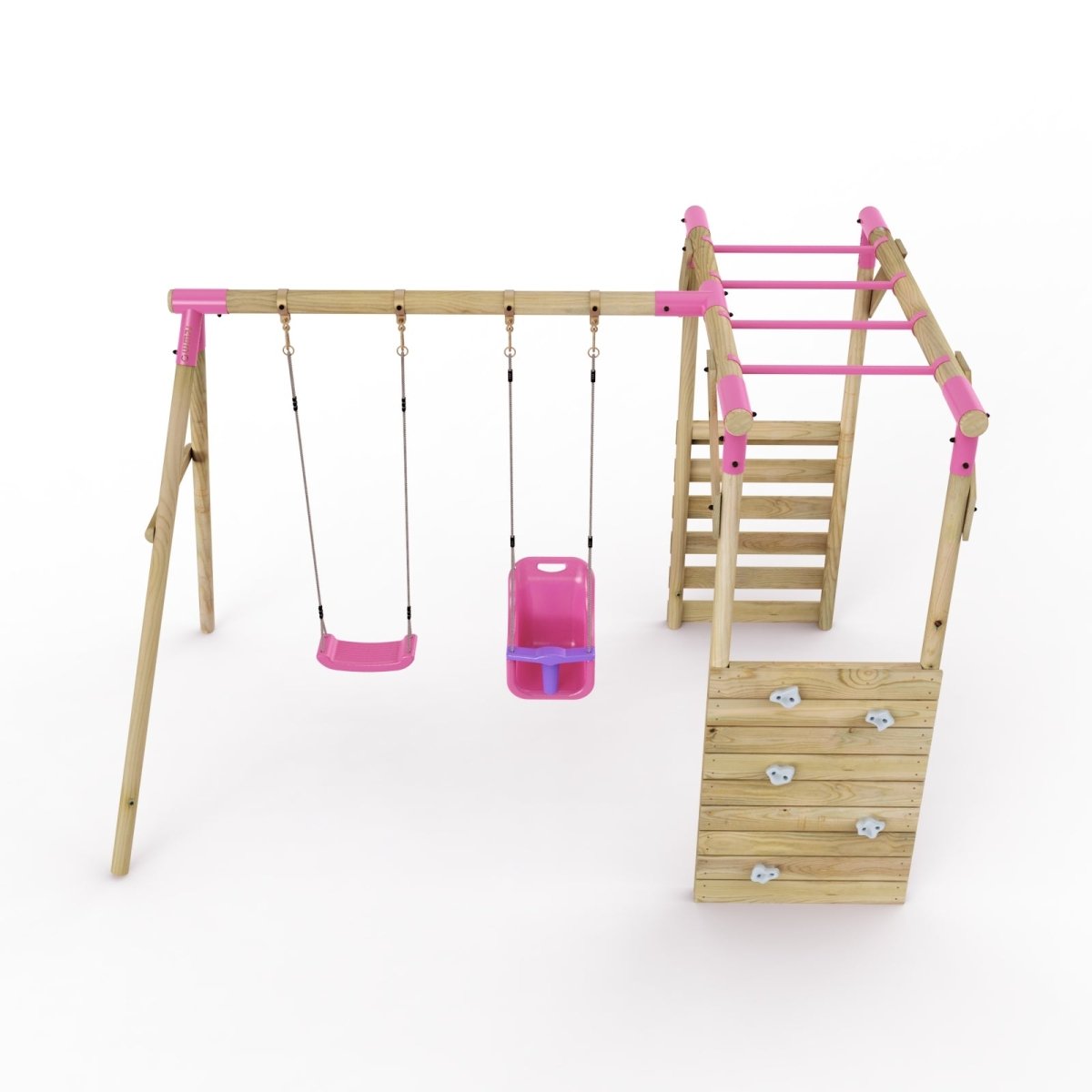 Rebo Wooden Garden Swing Set with Monkey Bars - Luna Pink