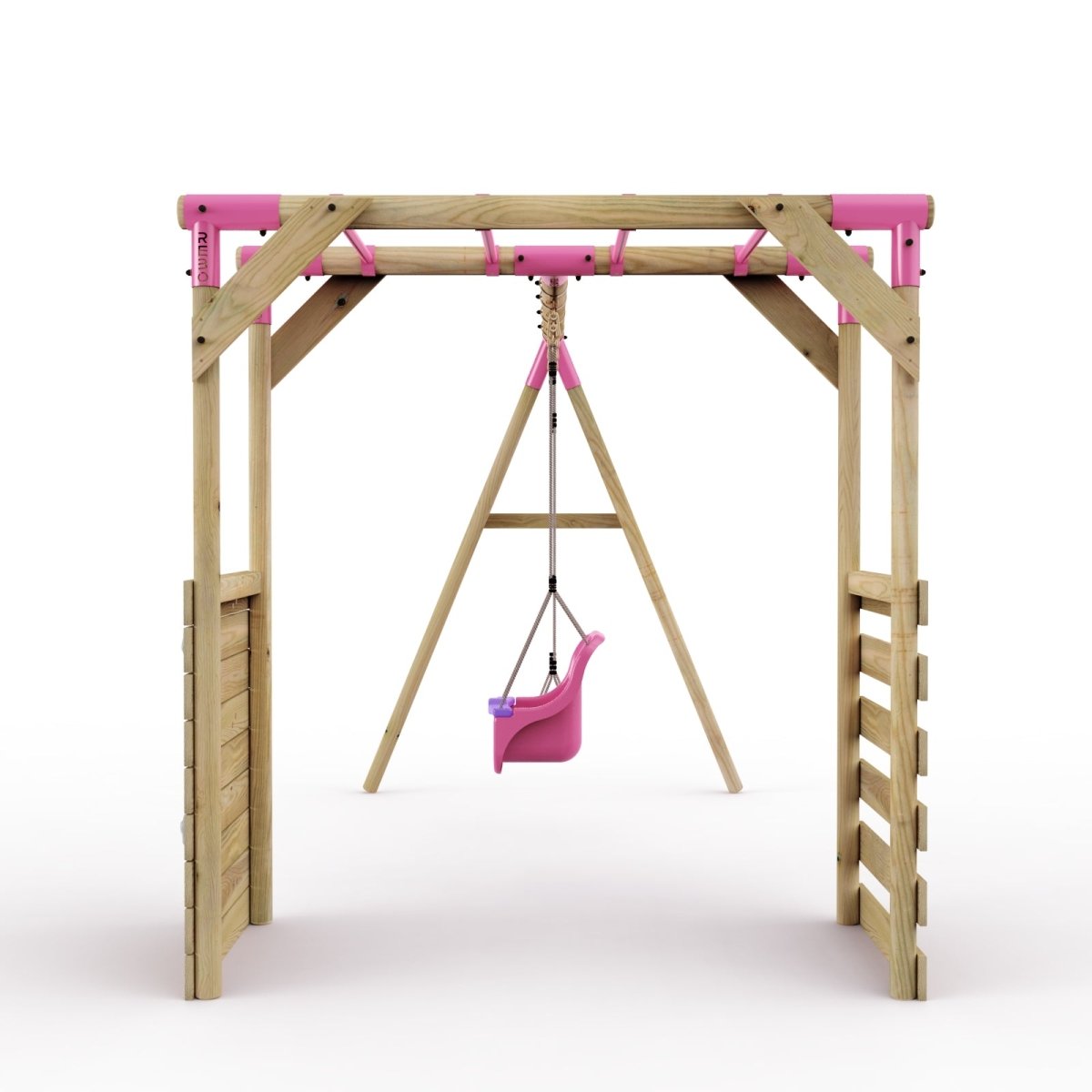 Rebo Wooden Garden Swing Set with Monkey Bars - Luna Pink