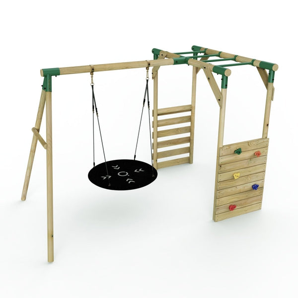 Rebo Wooden Garden Swing Set with Monkey Bars - Mercury Green