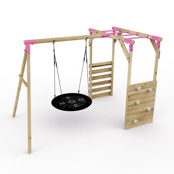 Rebo Wooden Garden Swing Set with Monkey Bars - Mercury Pink