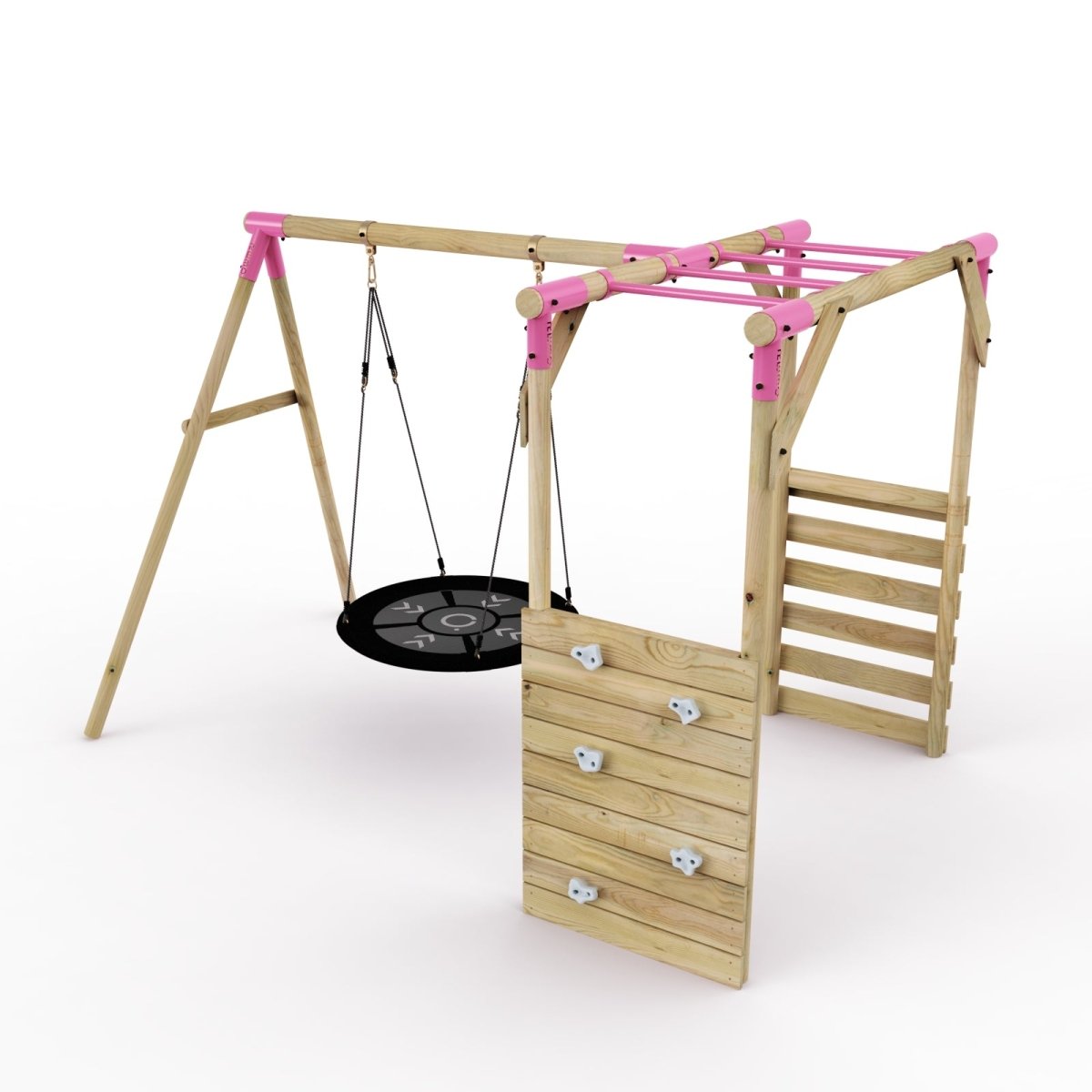 Rebo Wooden Garden Swing Set with Monkey Bars - Mercury Pink