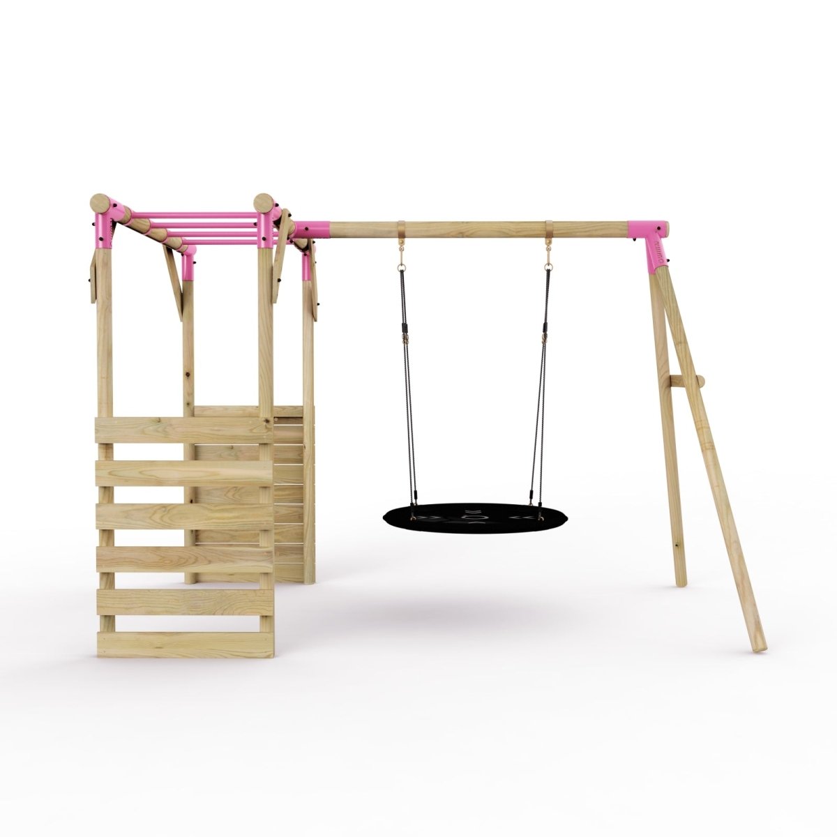 Rebo Wooden Garden Swing Set with Monkey Bars - Mercury Pink