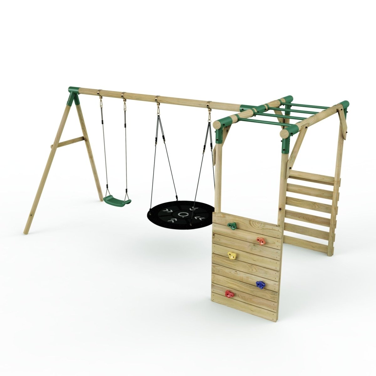 Rebo Wooden Garden Swing Set with Monkey Bars - Meteorite Green