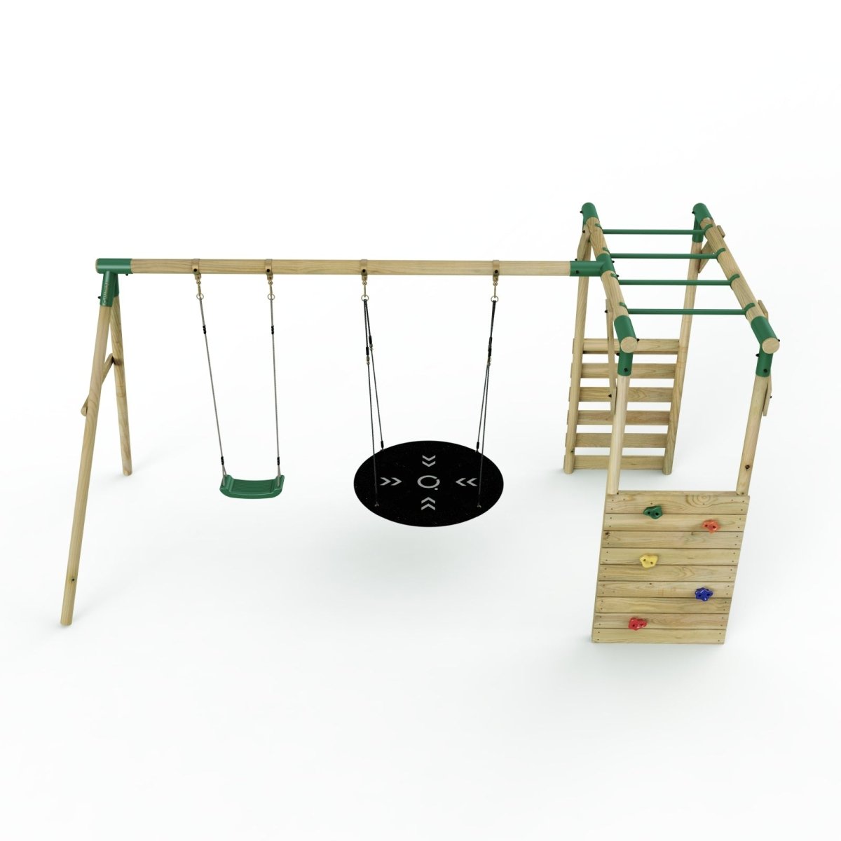 Rebo Wooden Garden Swing Set with Monkey Bars - Meteorite Green