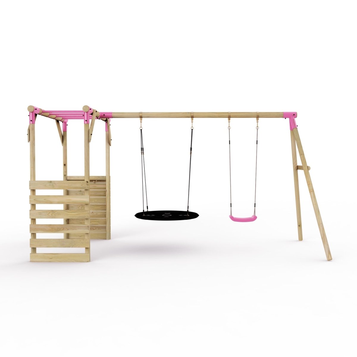 Rebo Wooden Garden Swing Set with Monkey Bars - Meteorite Pink