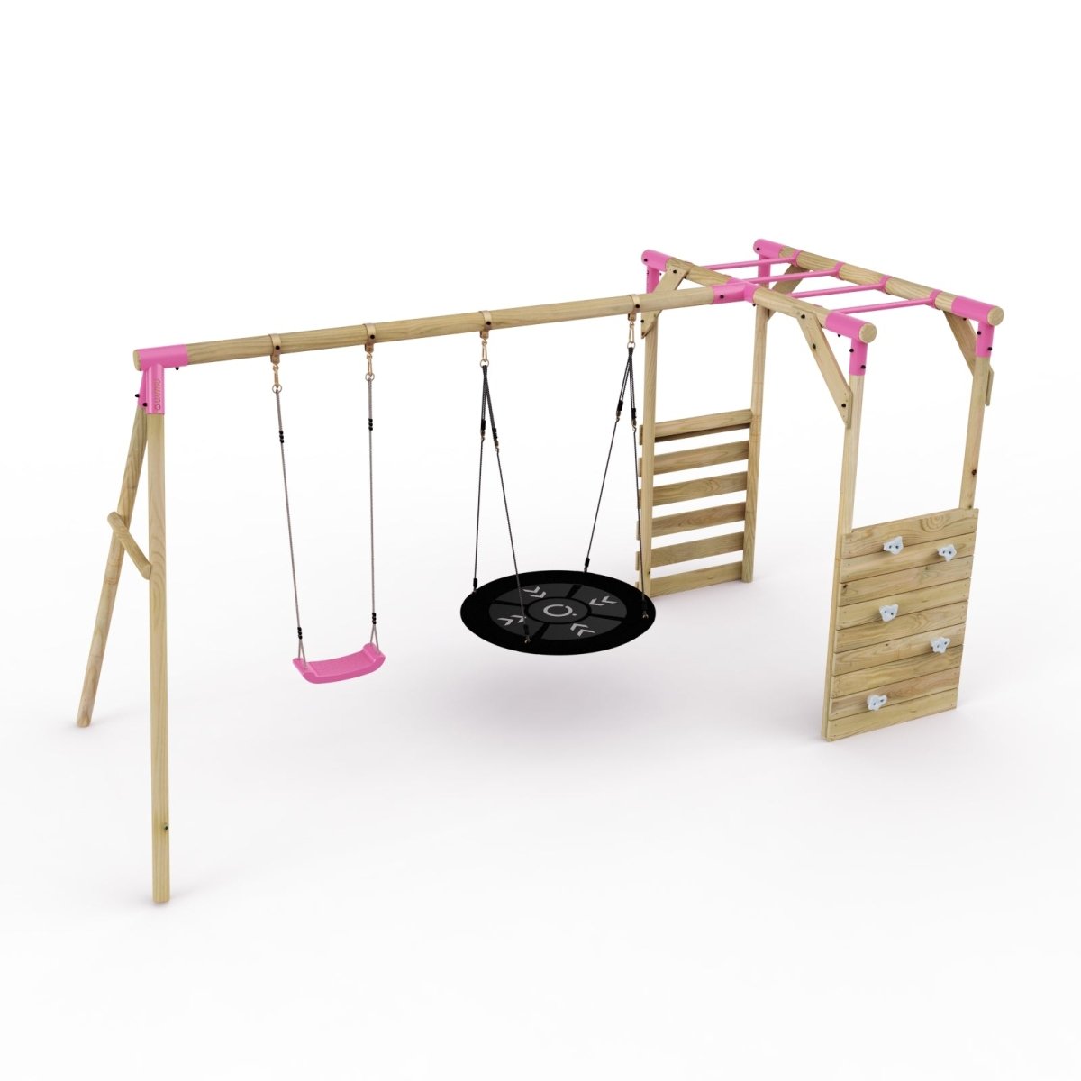 Rebo Wooden Garden Swing Set with Monkey Bars - Meteorite Pink