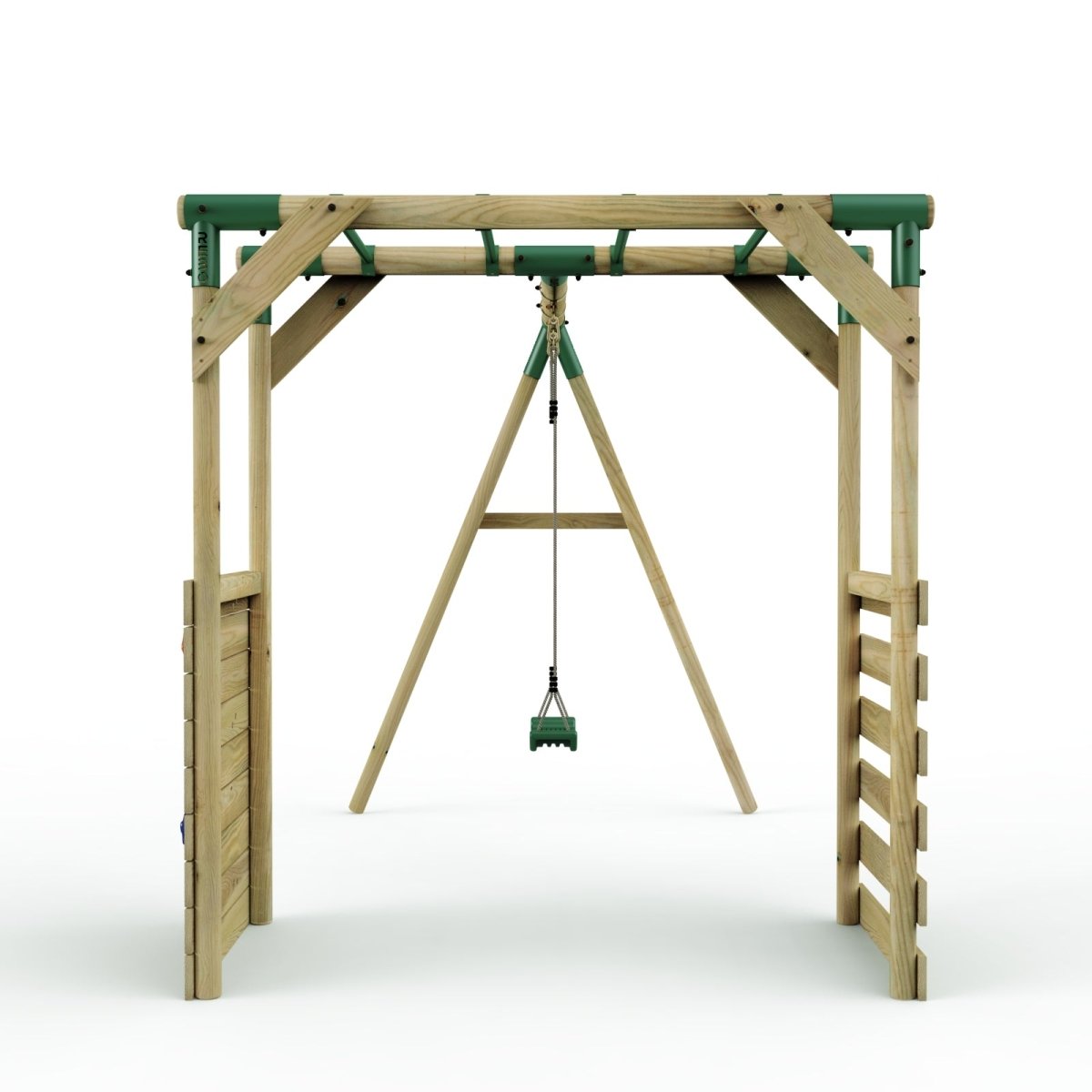 Rebo Wooden Garden Swing Set with Monkey Bars - Solar Green