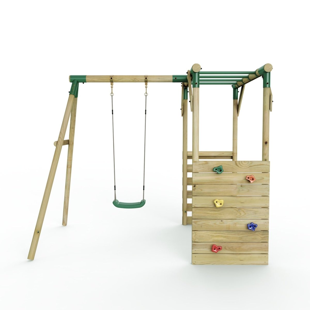 Rebo Wooden Garden Swing Set with Monkey Bars - Solar Green