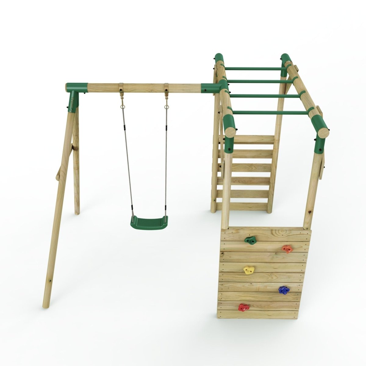Rebo Wooden Garden Swing Set with Monkey Bars - Solar Green