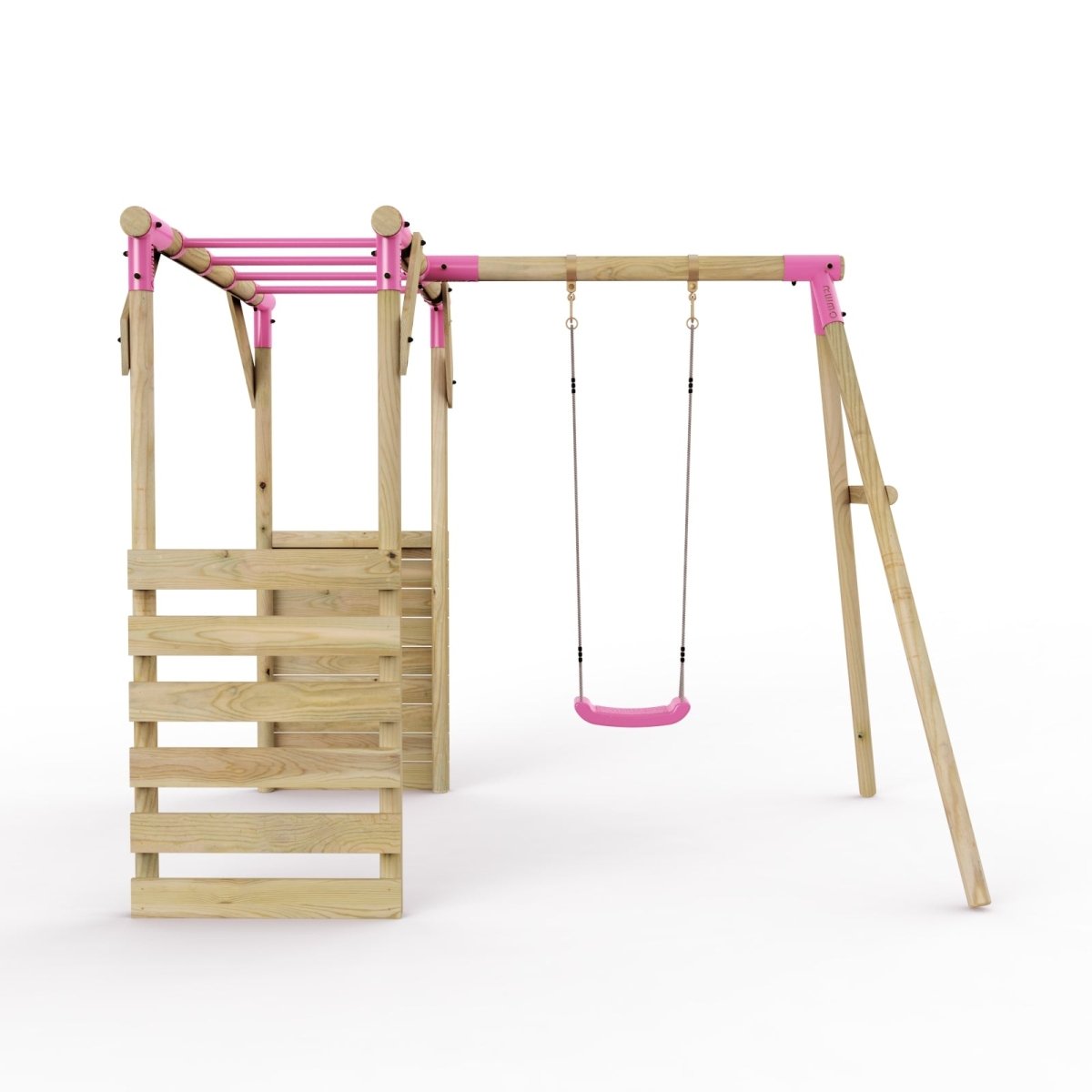 Rebo Wooden Garden Swing Set with Monkey Bars - Solar Pink