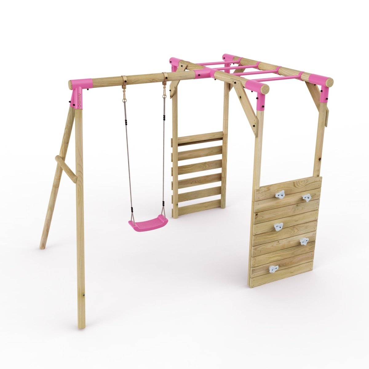 Rebo Wooden Garden Swing Set with Monkey Bars - Solar Pink