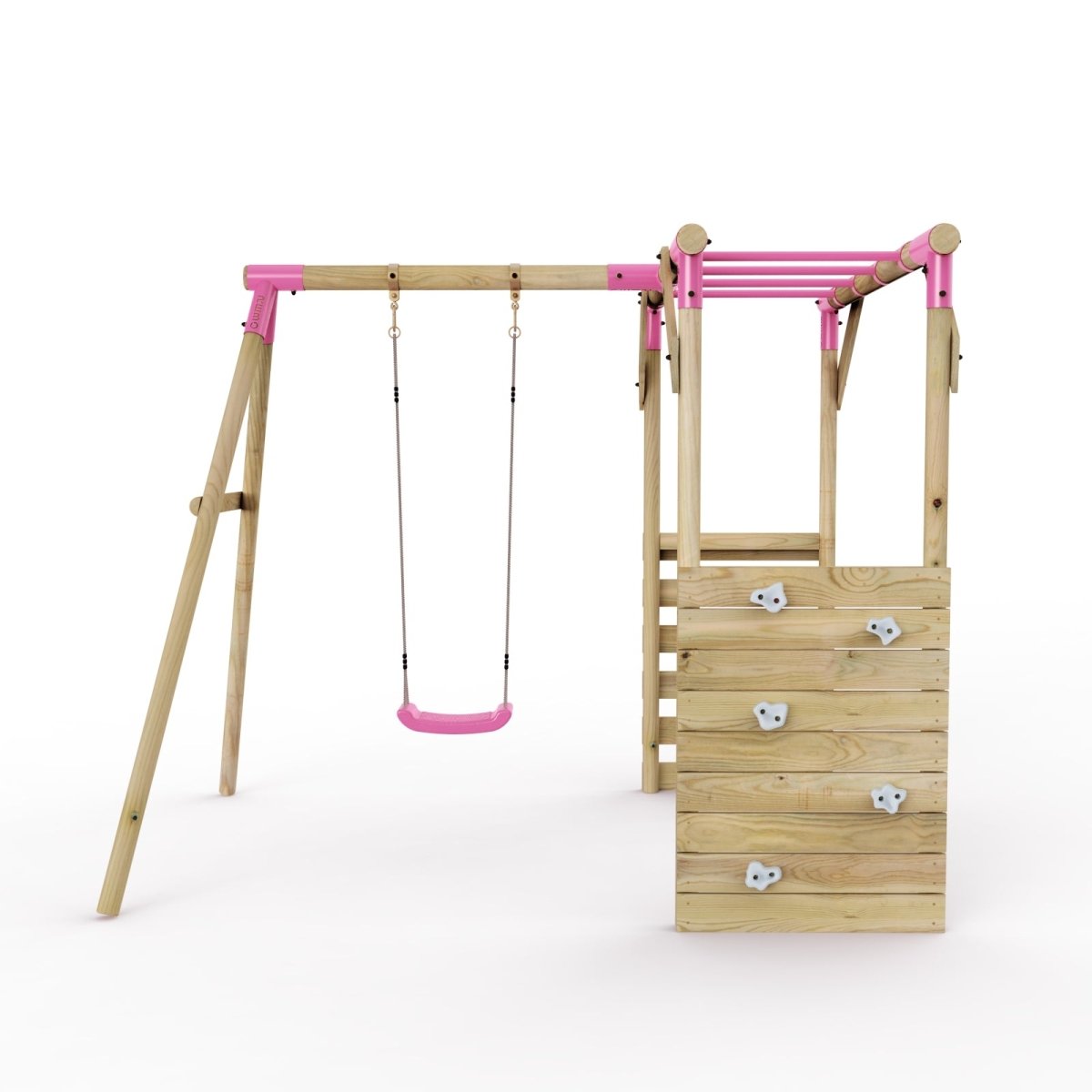 Rebo Wooden Garden Swing Set with Monkey Bars - Solar Pink