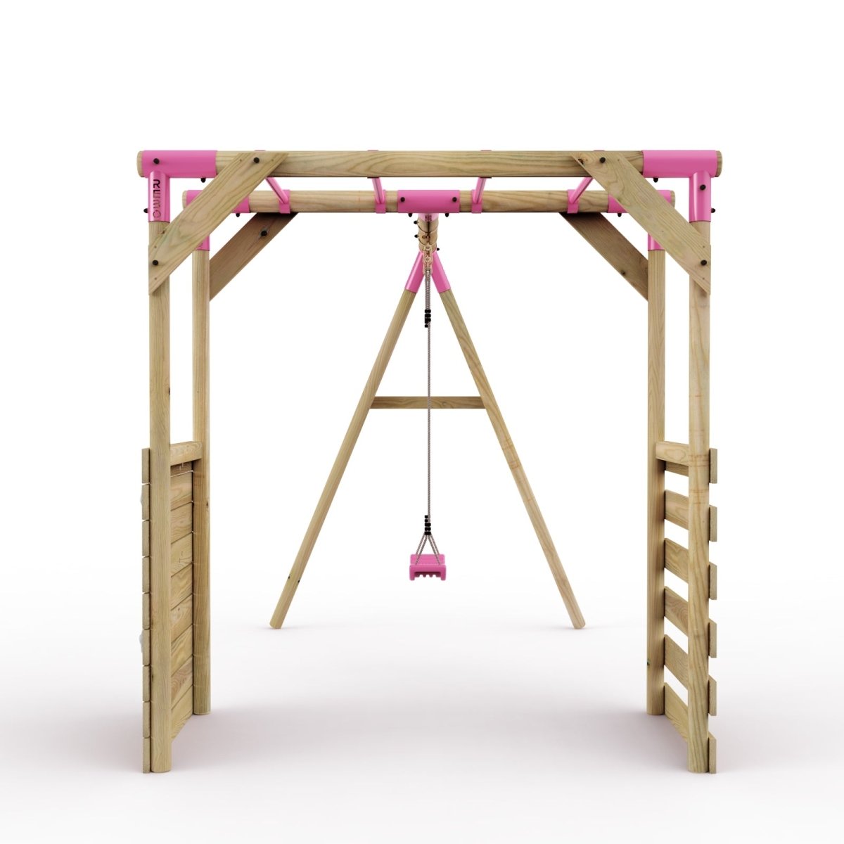 Rebo Wooden Garden Swing Set with Monkey Bars - Solar Pink