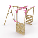 Rebo Wooden Garden Swing Set with Monkey Bars - Solar Pink