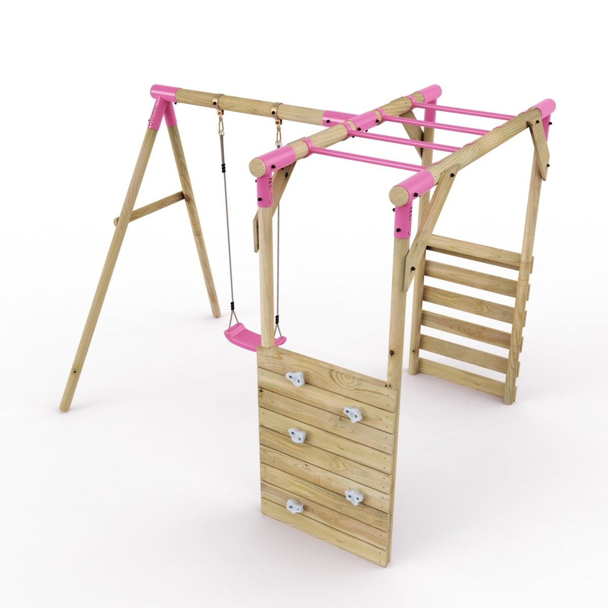 Rebo Wooden Garden Swing Set with Monkey Bars - Solar Pink