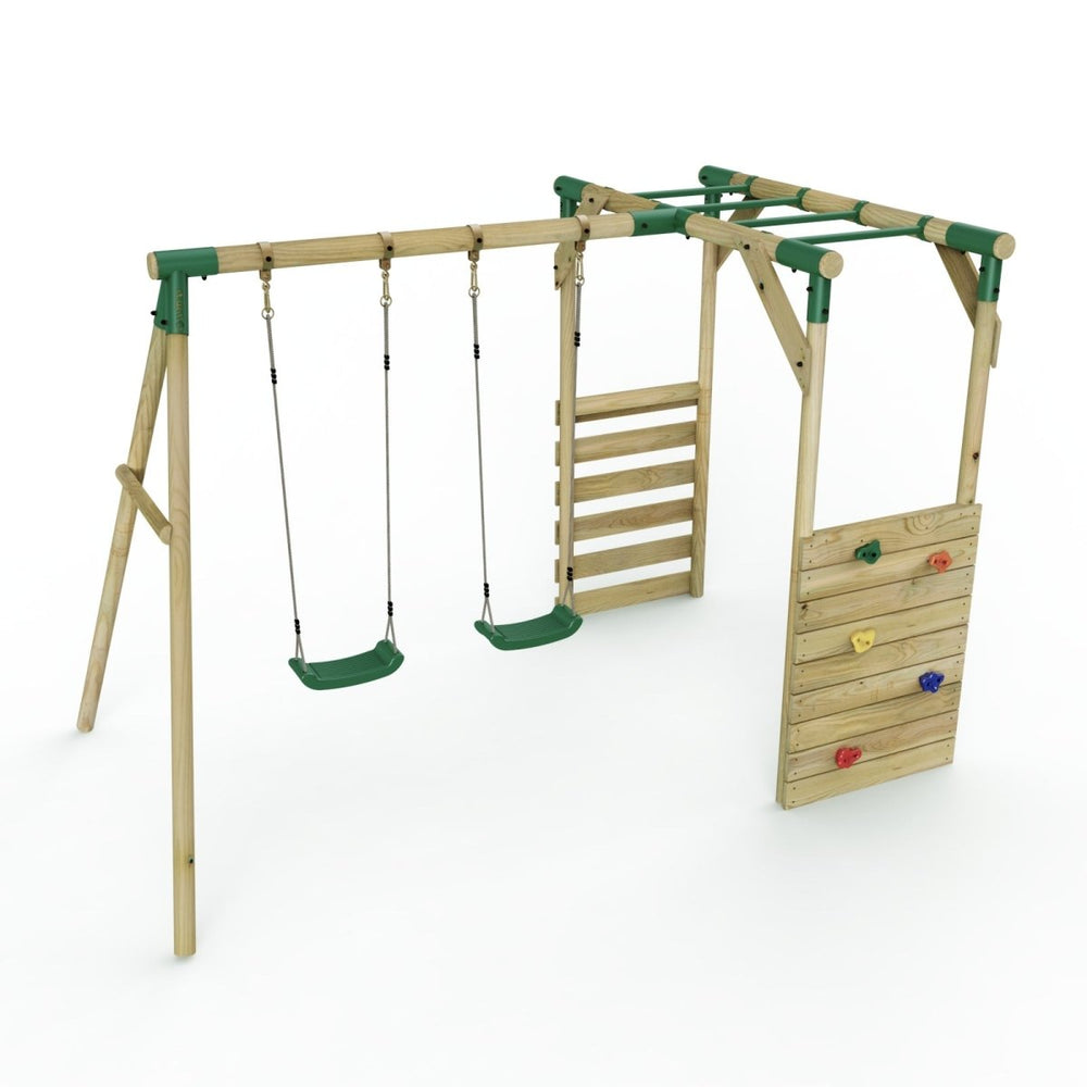 Rebo Wooden Garden Swing Set with Monkey Bars - Venus Green