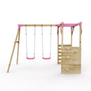 Rebo Wooden Garden Swing Set with Monkey Bars - Venus Pink