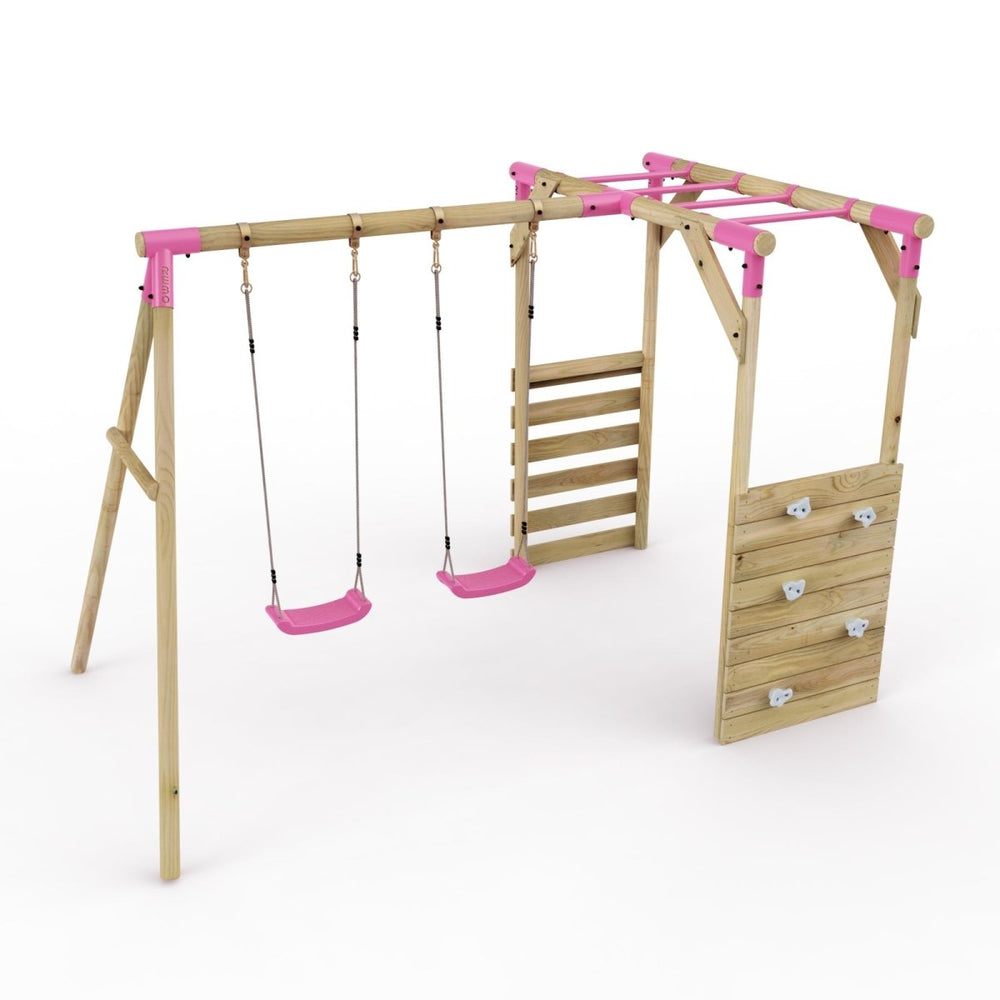 Rebo Wooden Garden Swing Set with Monkey Bars - Venus Pink