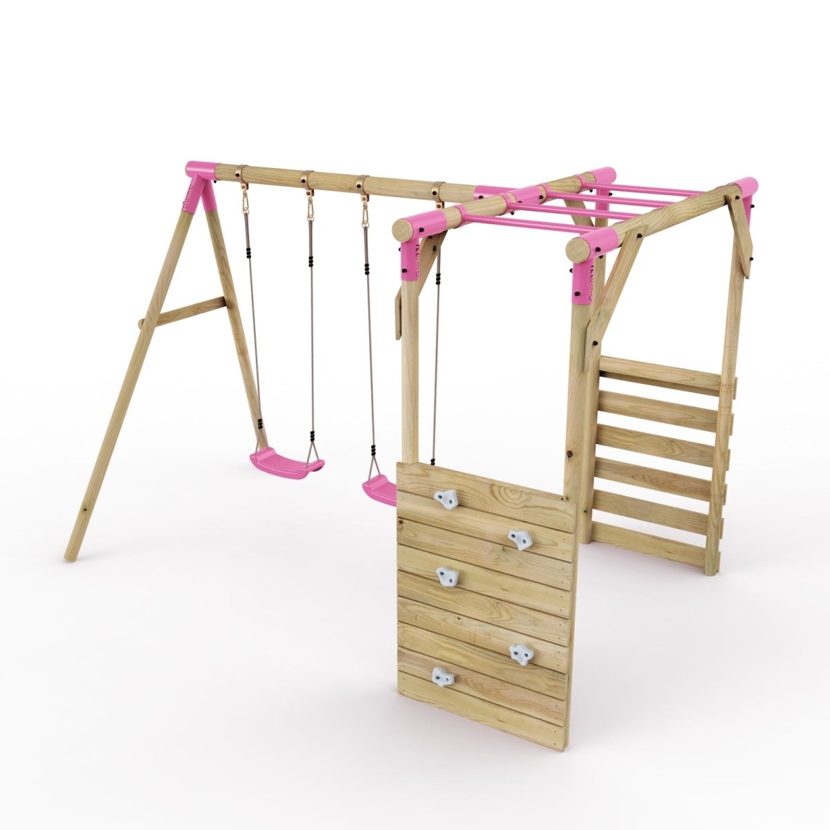 Rebo Wooden Garden Swing Set with Monkey Bars - Venus Pink