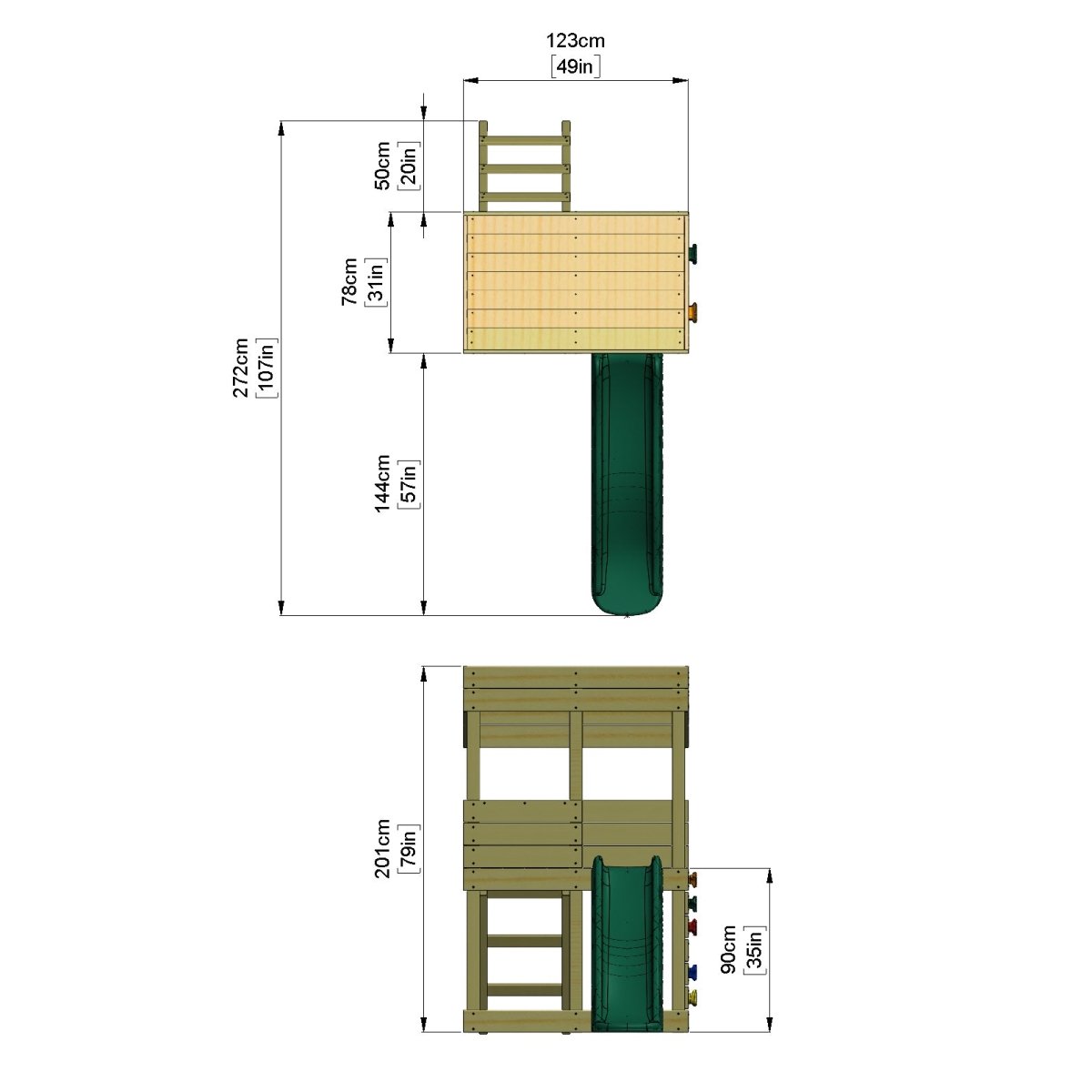 Rebo Wooden Lookout Tower Playhouse with 6ft Slide - Lookout with Adventure Pack