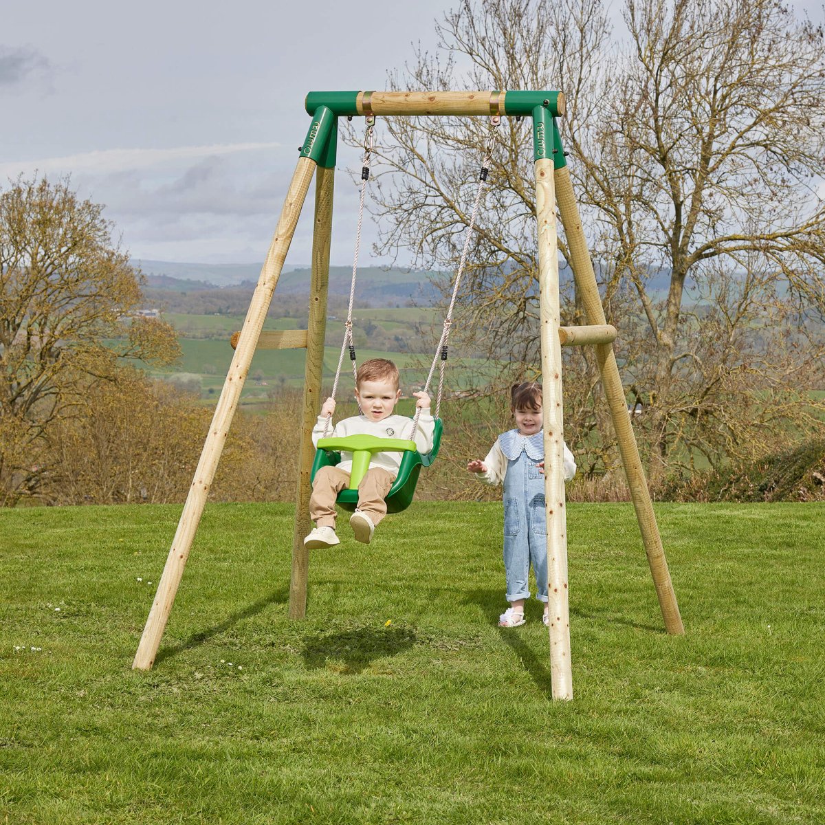 Rebo Wooden Single Garden Swing Set Baby Seat Pluto