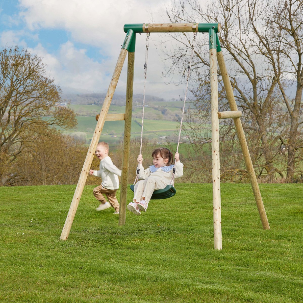 Rebo Wooden Single Garden Swing Set Solar OutdoorToys