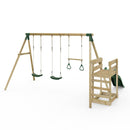 Rebo Wooden Swing Set plus Deck & Slide - Comet Green