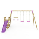 Rebo Wooden Swing Set plus Deck & Slide - Comet Pink