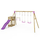 Rebo Wooden Swing Set plus Deck & Slide - Comet Pink