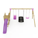 Rebo Wooden Swing Set plus Deck & Slide - Halley Pink