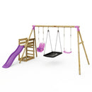 Rebo Wooden Swing Set plus Deck & Slide - Halley Pink
