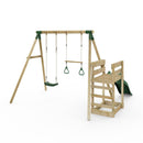 Rebo Wooden Swing Set plus Deck & Slide - Janus Green