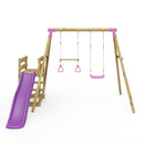 Rebo Wooden Swing Set plus Deck & Slide - Janus Pink