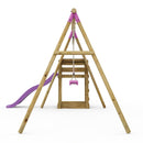 Rebo Wooden Swing Set plus Deck & Slide - Janus Pink