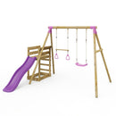 Rebo Wooden Swing Set plus Deck & Slide - Janus Pink