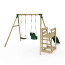 Rebo Wooden Swing Set plus Deck & Slide - Luna Green