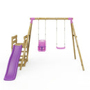 Rebo Wooden Swing Set plus Deck & Slide - Luna Pink